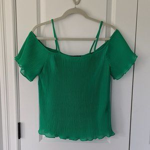 Alex + Alex Green Pleated Off the Shoulder Top, M